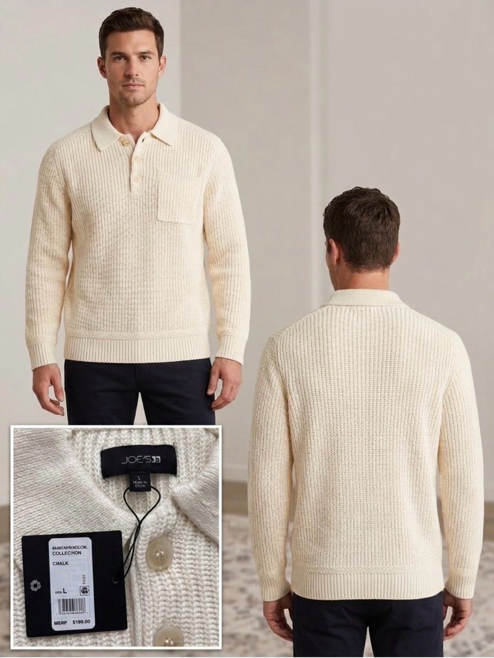 Joe's Jeans Chalk Knit Polo Sweater — Cream